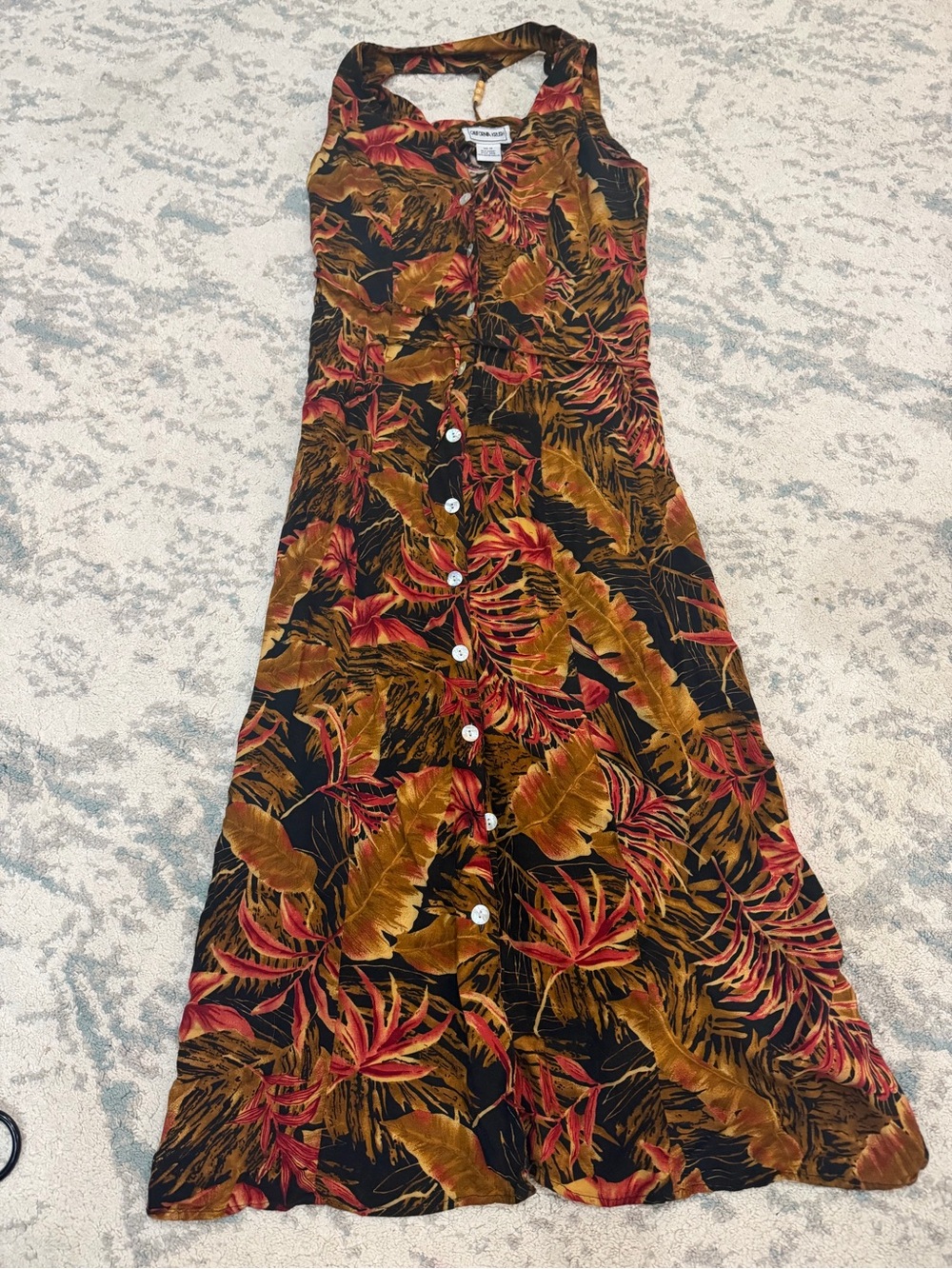 California Krush Vintage Tropical Print Rayon Maxi Dress M - Picture 2 of 7